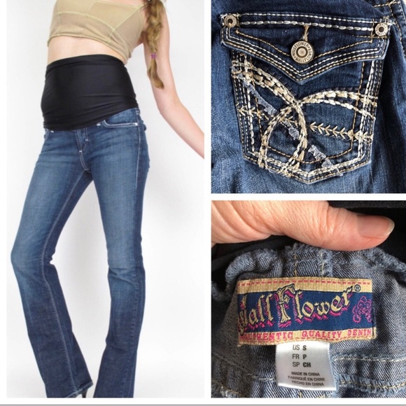 Y2K Style Wallflower Maternity‎ Sz S Bootcut Flare Over Bump Panel Denim Jeans S - Picture 1 of 16